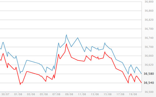 Diễn biến giá vàng SJC tại DOJI - Nguồn: DOJI.<br>