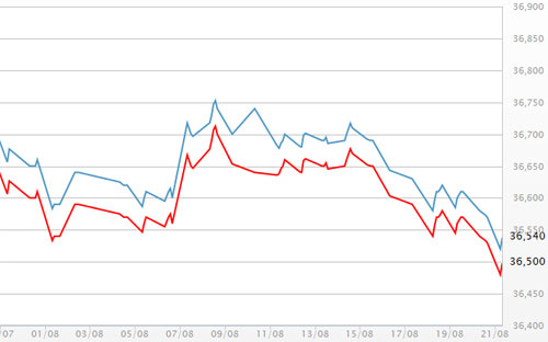 Diễn biến giá vàng SJC tại DOJI - Nguồn: DOJI.<br>