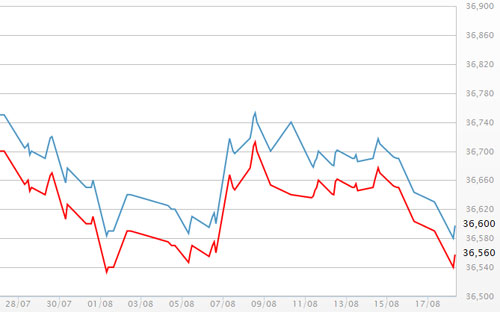 Diễn biến giá vàng SJC tại DOJI - Nguồn: DOJI.<br>