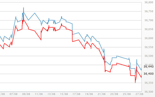 Diễn biến giá vàng SJC tại DOJI - Nguồn: DOJI.<br>