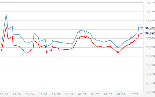 Diễn biến giá vàng SJC tại DOJI - Nguồn: DOJI.<br>