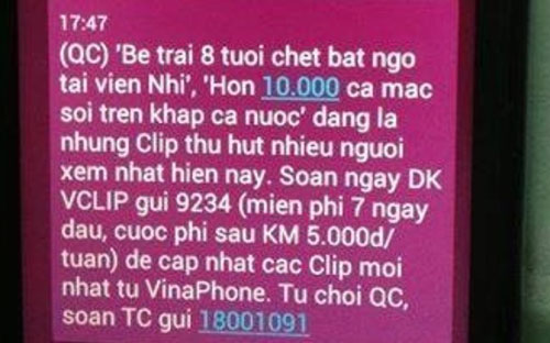 Nội dung tin nhắn gây phản cảm của VinaPhone.