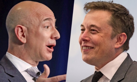 Hai tỷ phú giàu nhất thế giới Jeff Bezos (trái) và Elon Musk.
