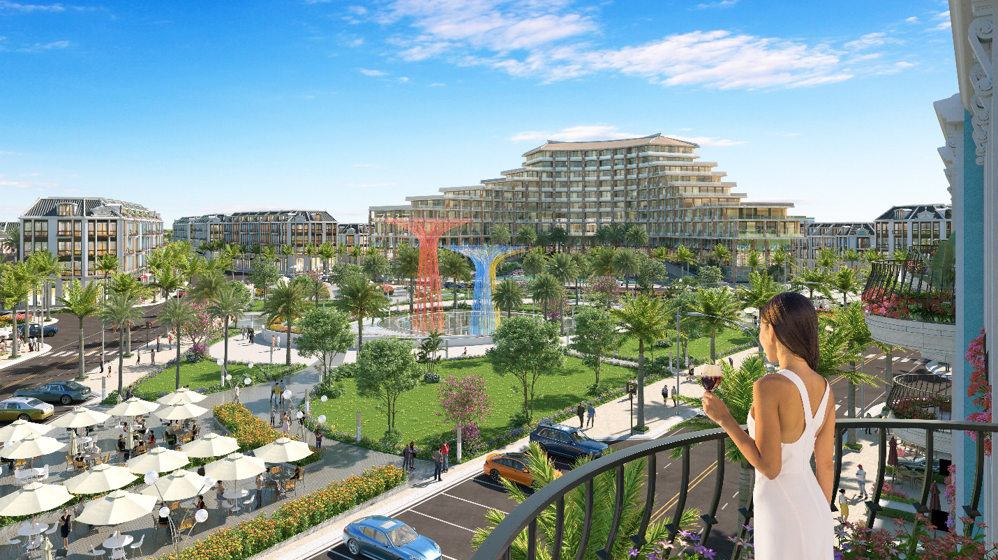 Phối cảnh không gian nhìn từ ban công shoptel La Queenara Hội An.