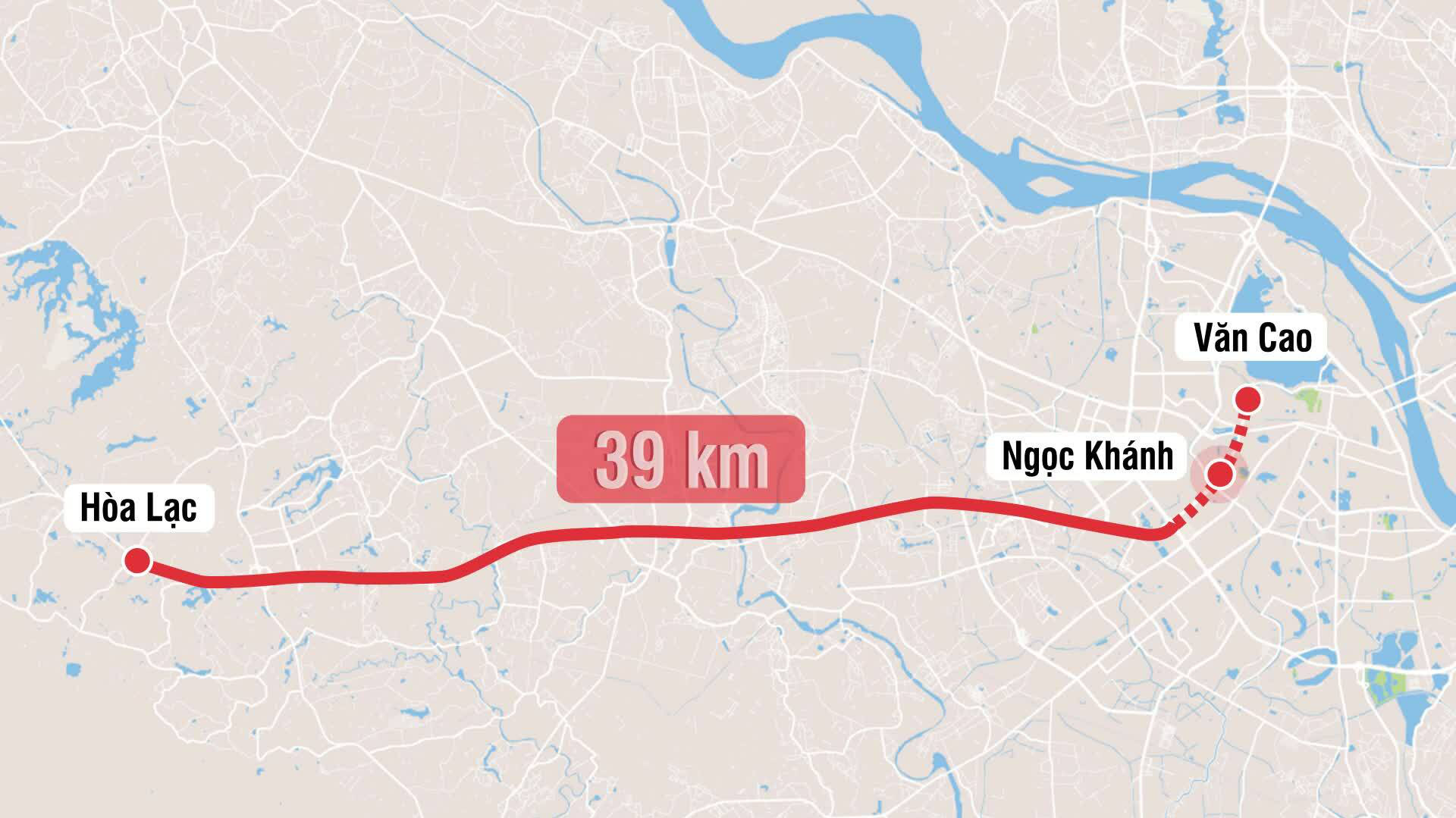 Tuyến đường sắt này dài 39 km với 21 nhà ga, gồm 6 ga ngầm và 15 ga nổi. Tổng mức đầu tư dự kiến 65.400 tỷ đồng.