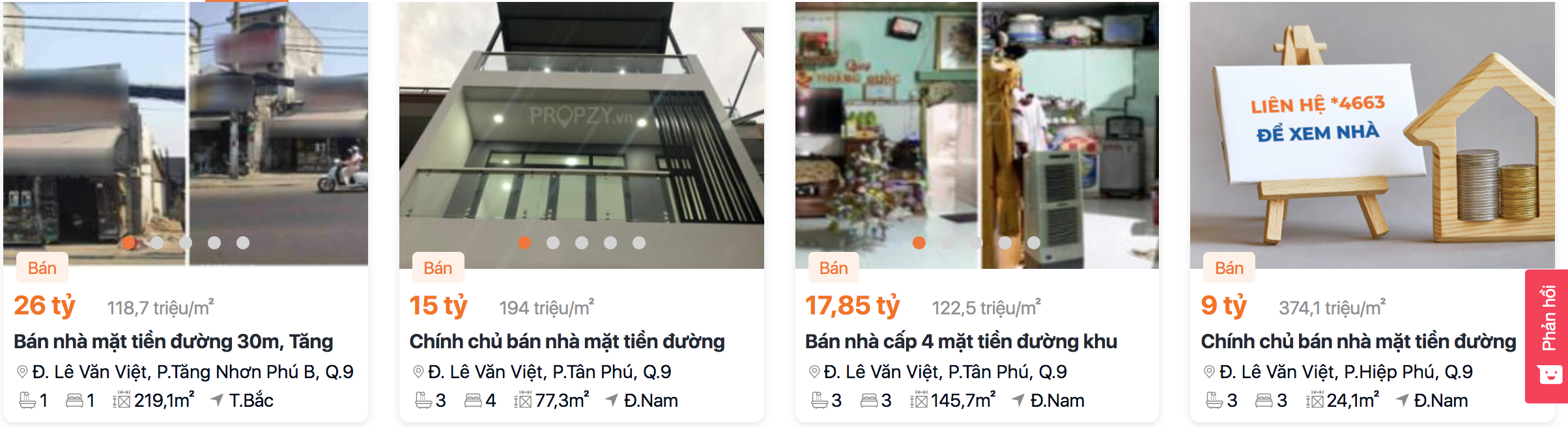 Giá nhà đất tại đường Lê Văn Việt, quận 9 được rao bán trên trang mạng.