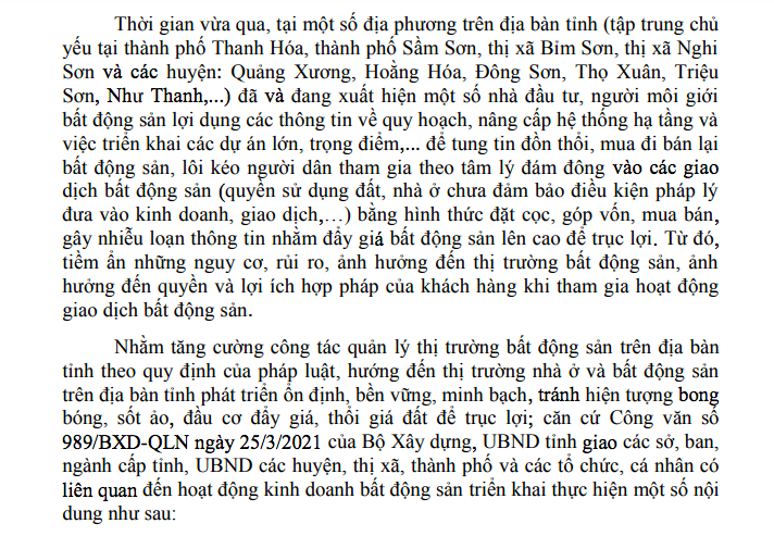 Văn bản số 4692 của UBND tỉnh Thanh Hoá ban hành ngày 13/4/2021.