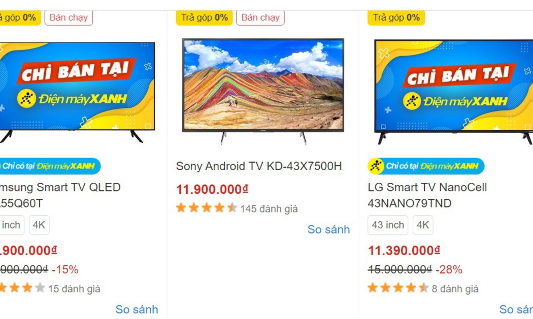 Nhiều mẫu TV sản xuất năm 2020 giảm giá mạnh tại các cửa hàng bán lẻ, bán hàng online.