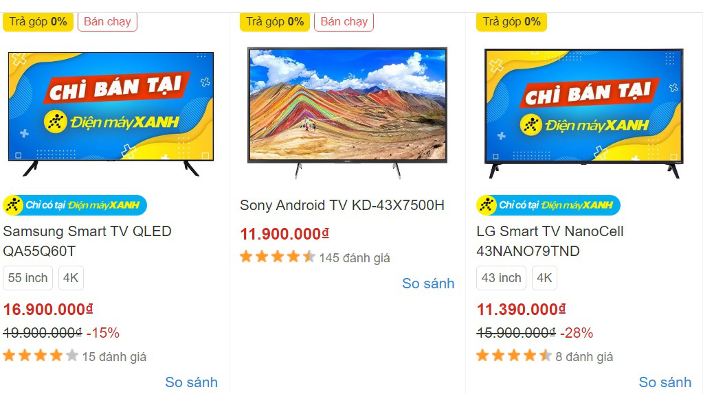 Nhiều mẫu TV sản xuất năm 2020 giảm giá mạnh tại các cửa hàng bán lẻ, bán hàng online.