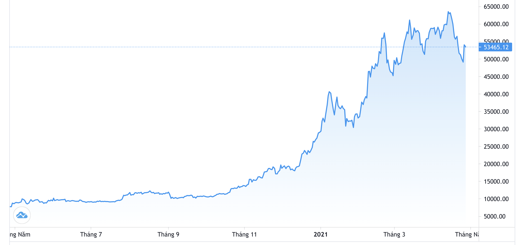 Diễn biến gi&aacute; Bitcoin trong 1 năm trở lại đ&acirc;y - Nguồn TradingView.