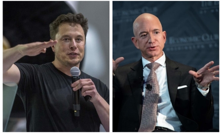 Elon Musk (trái) và Jeff Bezos.