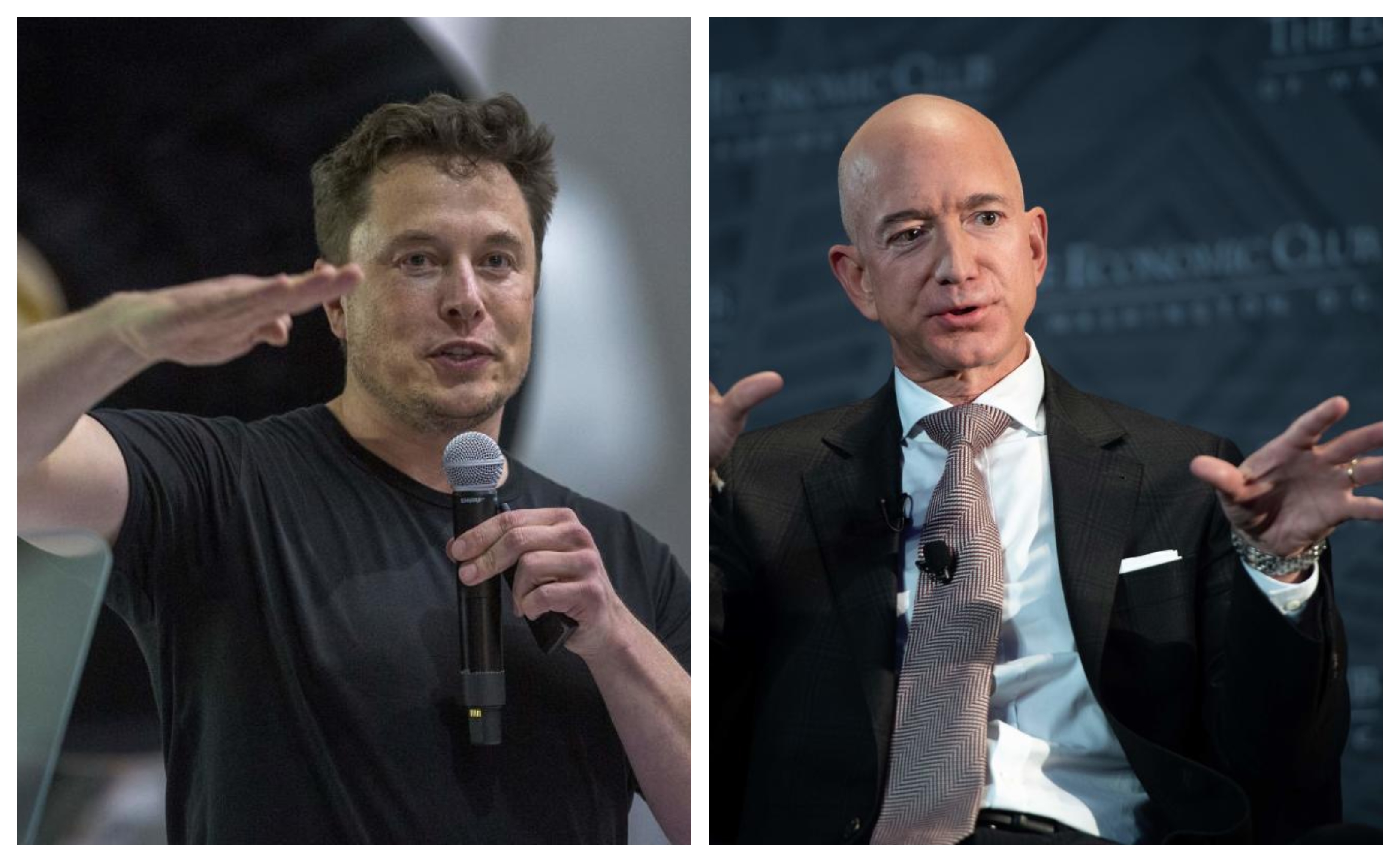 Elon Musk (trái) và Jeff Bezos.