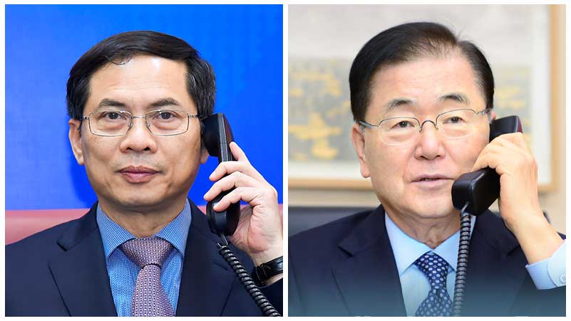 Bộ trưởng Ngoại giao Bùi Thanh Sơn điện đàm với Bộ trưởng Ngoại giao Hàn Quốc Chung Eui Yong - Ảnh: Bộ Ngoại giao