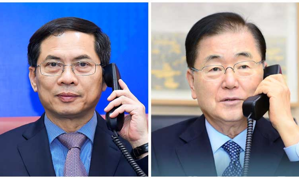 Bộ trưởng Ngoại giao Bùi Thanh Sơn điện đàm với Bộ trưởng Ngoại giao Hàn Quốc Chung Eui Yong - Ảnh: Bộ Ngoại giao