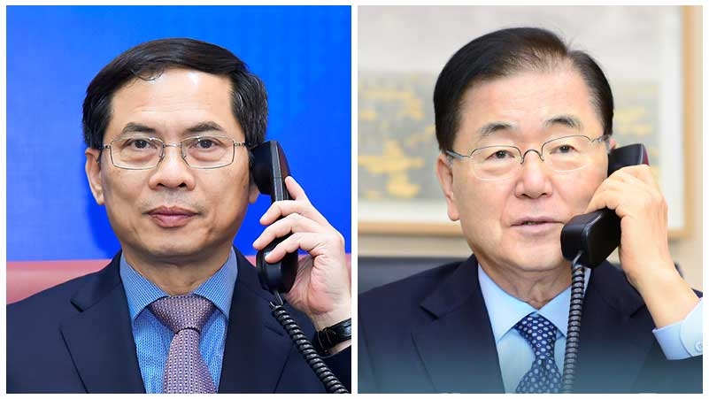 Bộ trưởng Ngoại giao Bùi Thanh Sơn điện đàm với Bộ trưởng Ngoại giao Hàn Quốc Chung Eui Yong - Ảnh: Bộ Ngoại giao