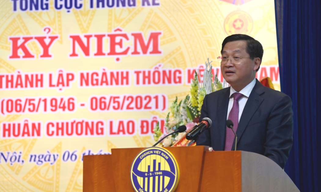 Phó Thủ tướng Lê Minh Khái phát biểu chỉ đạo tại Lễ Kỷ niệm 75 thành lập ngành Thống kê Việt Nam
