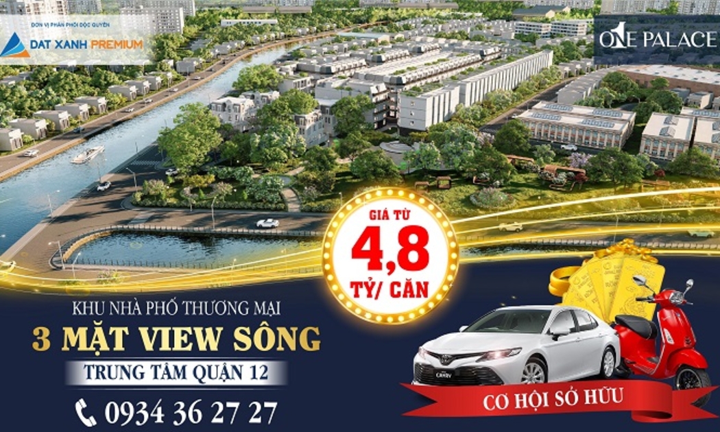 Đất Xanh Premium đang triển khai chương trình ưu đãi trúng thưởng ôtô Camry 2.5 2020; xe Vespa Sprint 125i 2020 cho nhà phố thương mại One Palace 2.