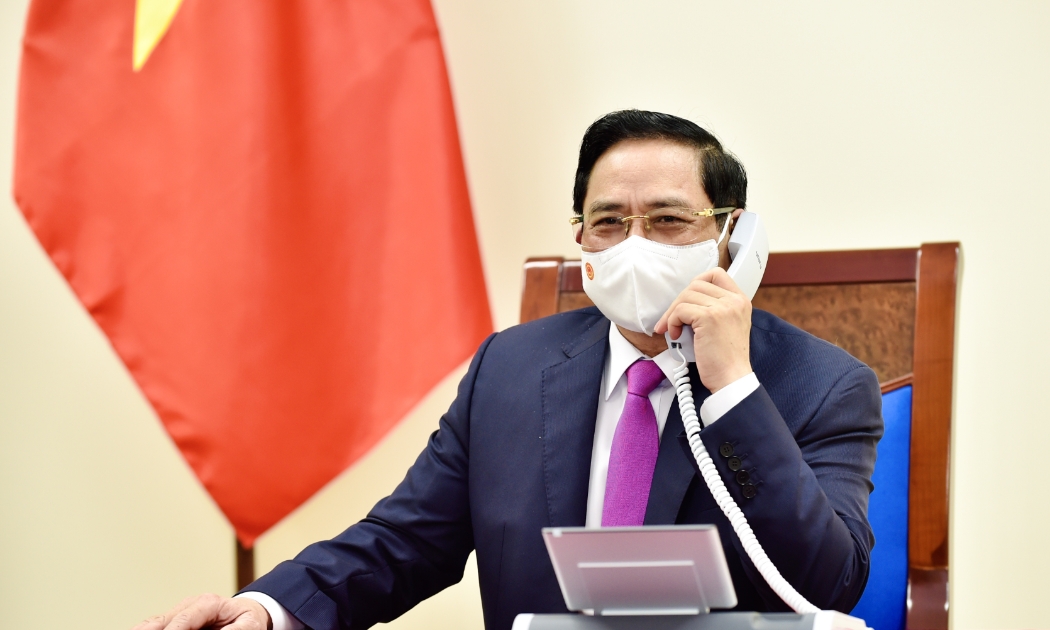 Thủ tướng Phạm Minh Chính tại cuộc điện đàm với Thủ tướng Thái Lan ngày 12/5 - Ảnh: VGP.