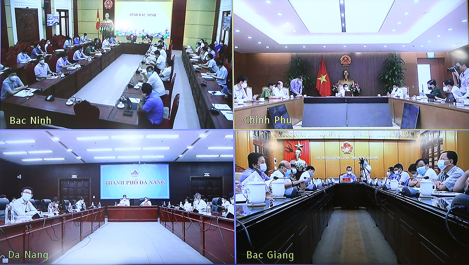 Cuộc họp trực tuyến tại 4 điểm cầu - Ảnh: VGP.