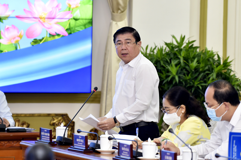 Chủ tịch UBND Tp.HCM  Nguyễn Thành Phong tại buổi làm việc với Thủ tướng Chính phủ - Ảnh: VGP