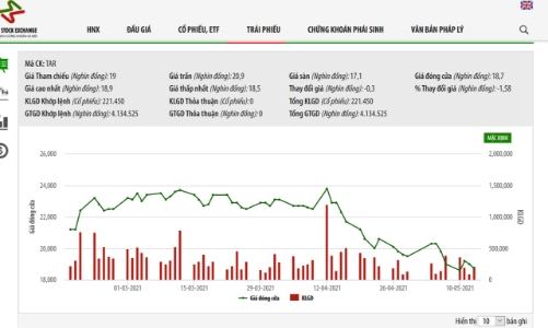 Giá giảm mạnh, Tổng giám đốc đăng bán hết 9,48 triệu cổ phiếu TAR