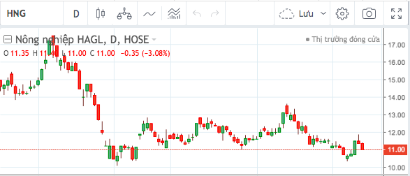 Diễn biến gi&aacute; cổ phiếu HNG.