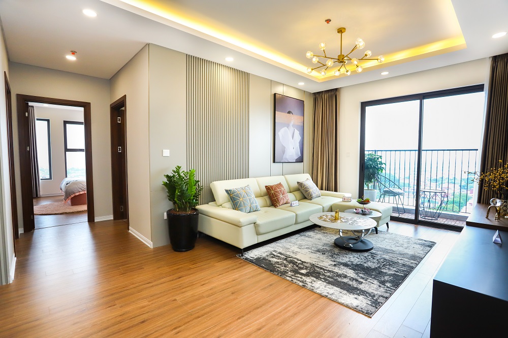 Một góc căn hộ 3 phòng ngủ Chung cư Bình Minh Garden thiết kế theo phong cách hiện đại, tối giản, giao hòa thiên nhiên.