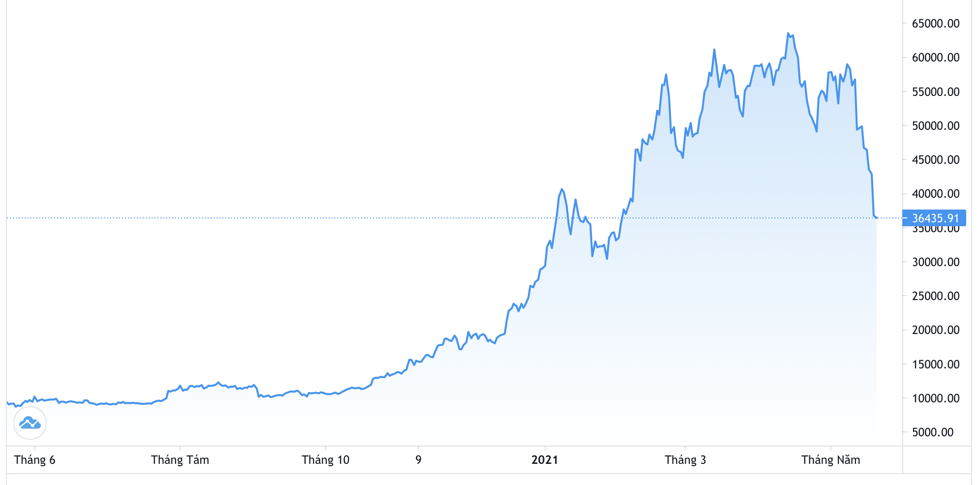 Diễn biến giá Bitcoin trong 1 năm qua - Nguồn: Trading View.