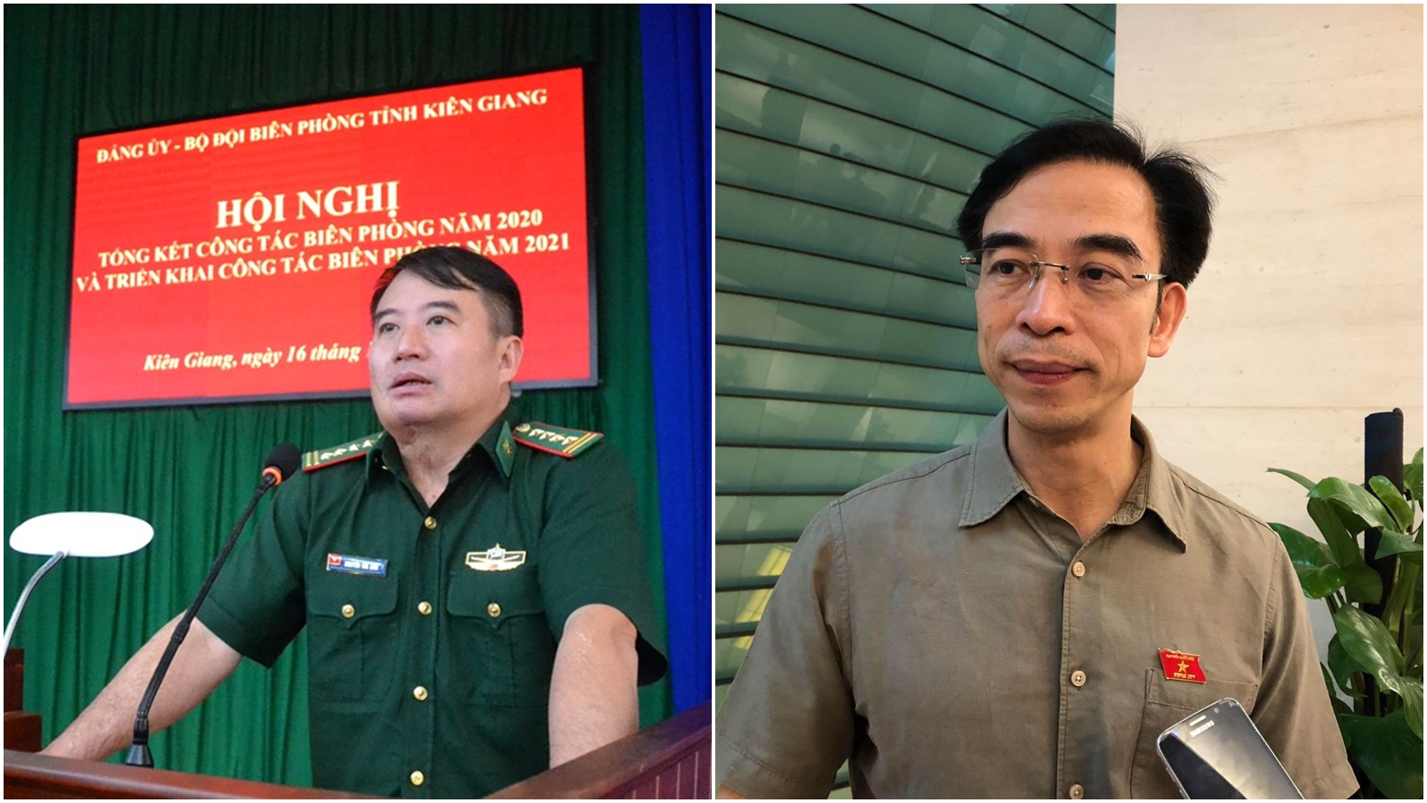 Ông Nguyễn Thế Anh, Chỉ huy trưởng Bộ Chỉ huy Bộ đội Biên phòng tỉnh Kiên Giang và ông Nguyễn Quang Tuấn, Giám đốc Bệnh viện Bạch Mai - Ảnh: TTXVN.