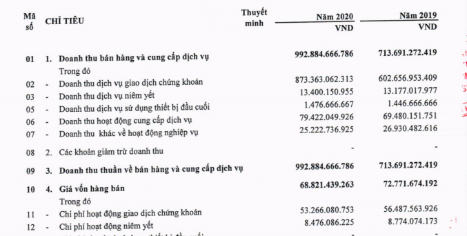 Cơ cấu doanh thu của HOSE năm 2020.