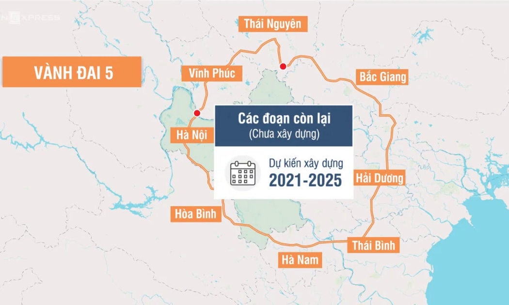 Toàn tuyến vành đai 5 dài hơn 331 km, nhu cầu vốn đầu tư hơn 85,5 nghìn tỷ đồng.