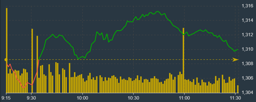 Diễn biến trồi sụt của chỉ số VN-Index s&aacute;ng nay.