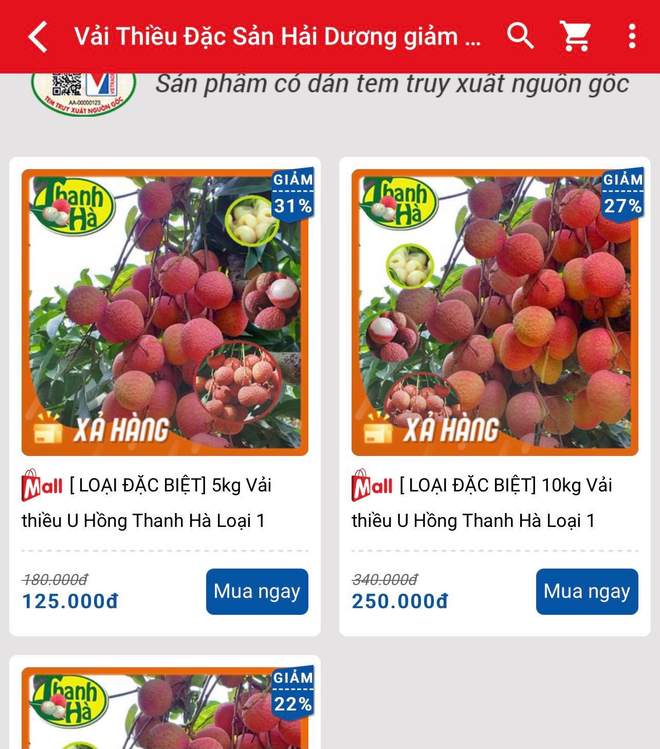 Vải&nbsp;thiều Thanh H&agrave; l&ecirc;n s&agrave;n thương mại điện tử Sendo. Ảnh:&nbsp; Phương Thảo