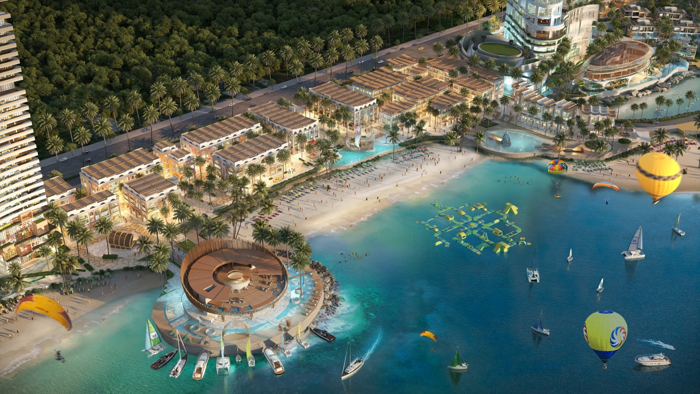 Hệ thống tiện &iacute;ch tr&ecirc;n cạn v&agrave; dưới nước độc đ&aacute;o nằm xen lẫn với quần thể shophouse mặt biển.