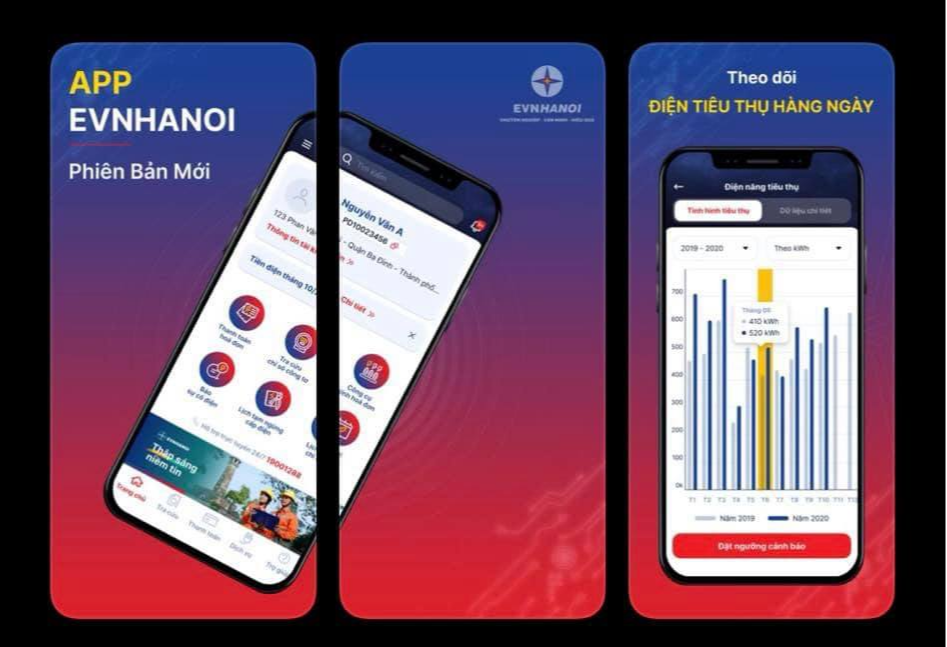 App này dành cho khách hàng ở Hà Nội và có sử dụng công tơ điện tử trực tiếp gửi dữ liệu real-time.