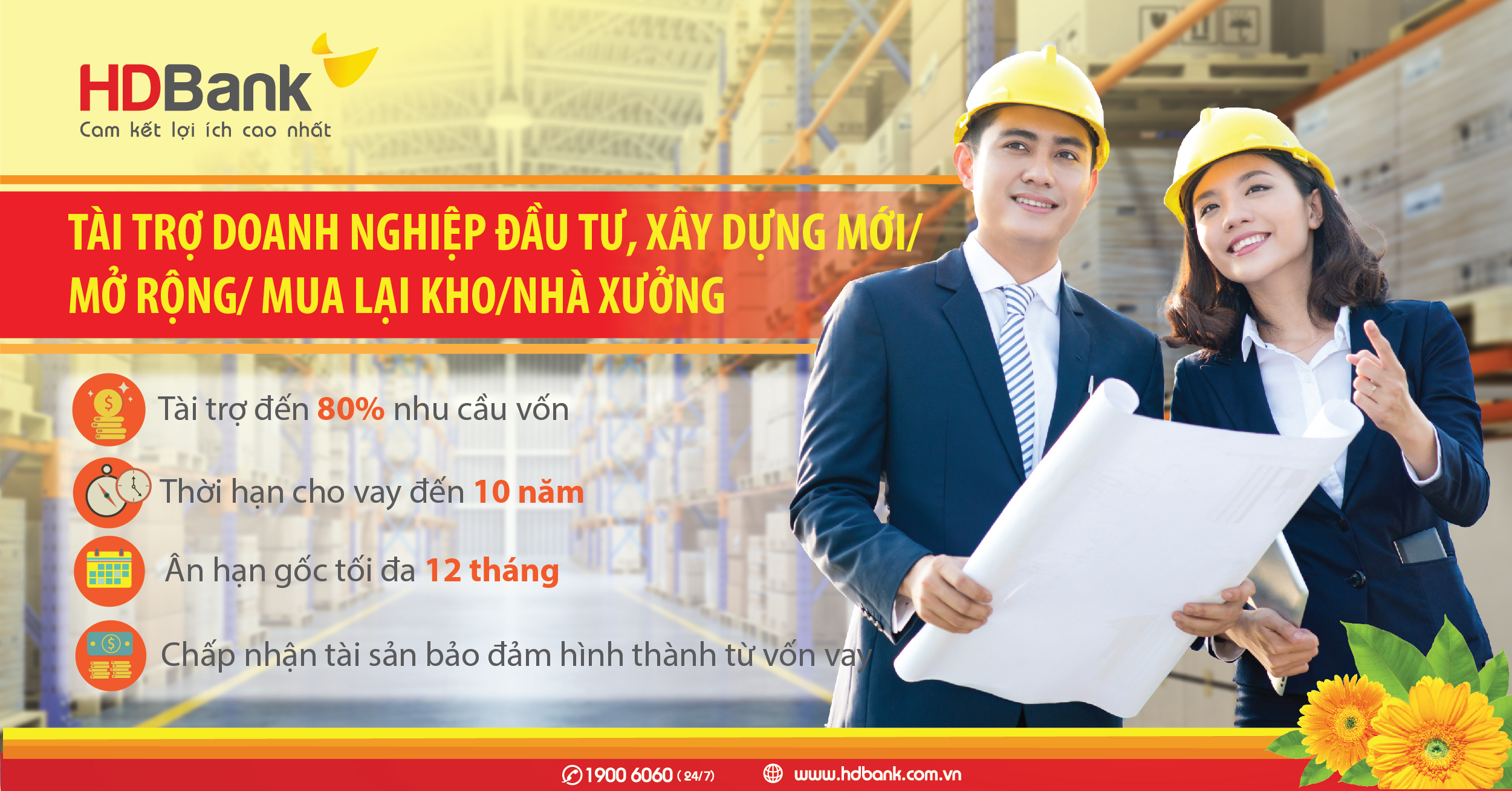 HDBank với thủ tục đơn giản và thời gian phê duyệt hồ sơ ngắn nhất sẽ chào đón doanh nghiệp.