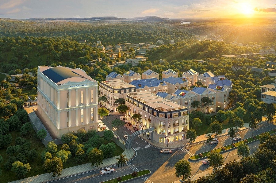 Nhà phố thương mại liền kề Diamond và Shophouse khối đế nằm tại chân tòa nhà thương mại, Khu phức hợp Melinh PLAZA Yên Bái.