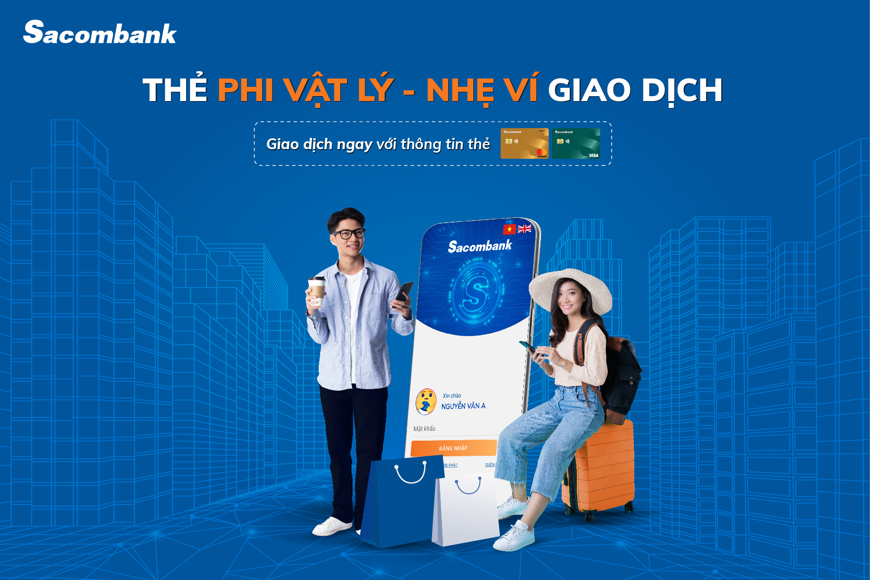 Khi mở mới thẻ thanh toán quốc tế Sacombank Visa và Sacombank Mastercard, khách hàng sẽ được miễn phí thường niên năm đầu tiên, miễn phí rút tiền mặt tại ATM Sacombank.