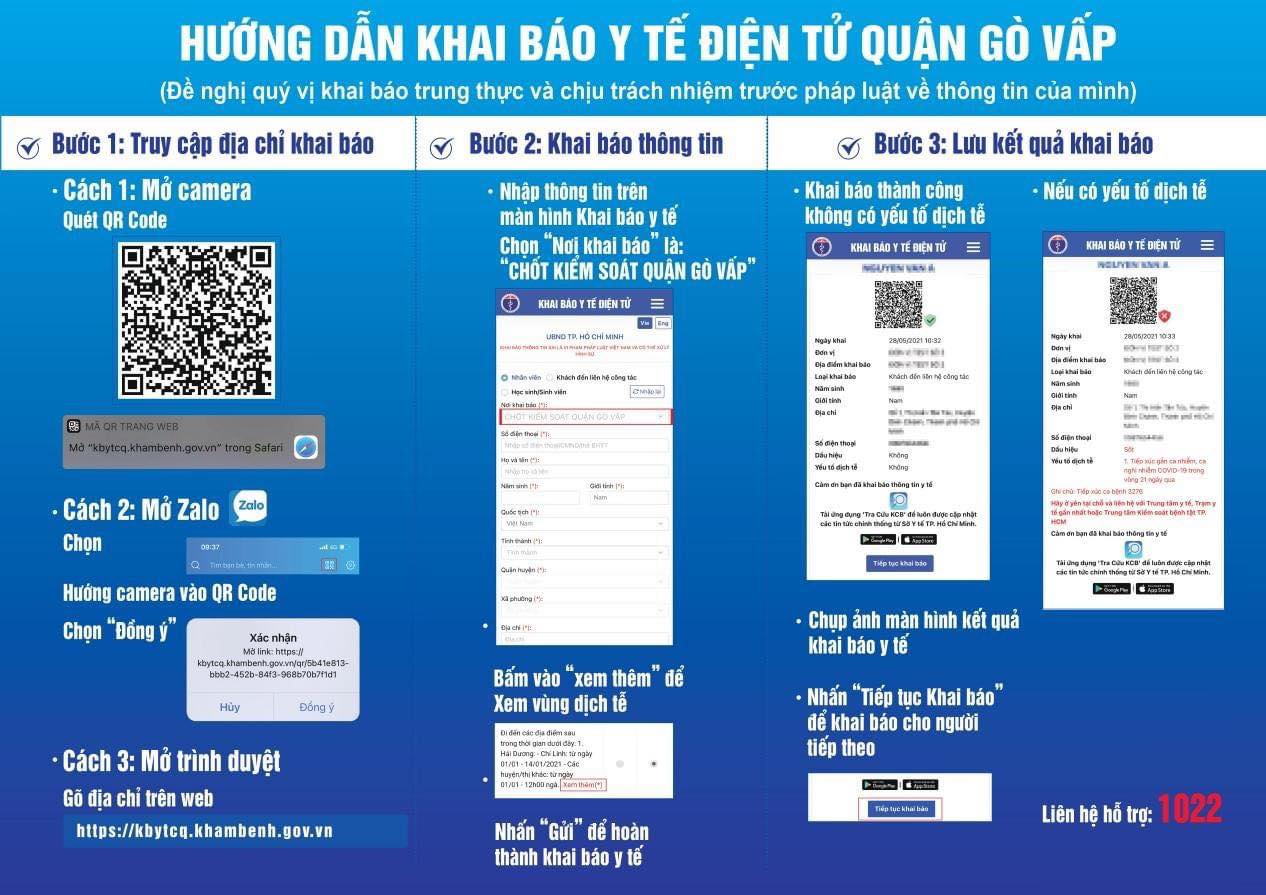 Hướng dẫn khai báo y tế điện tử cho người dân quận Gò Vấp.