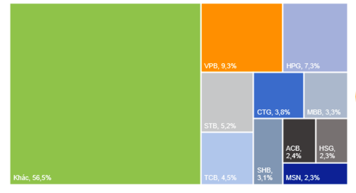 Top 10 cổ phiếu có mức thanh khoản cao nhất thị trường 5 tháng 2021. Nguồn: VnDirect.