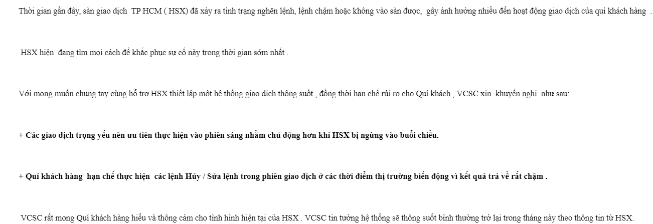 Thư khuyến cáo khách hàng của VCSC.