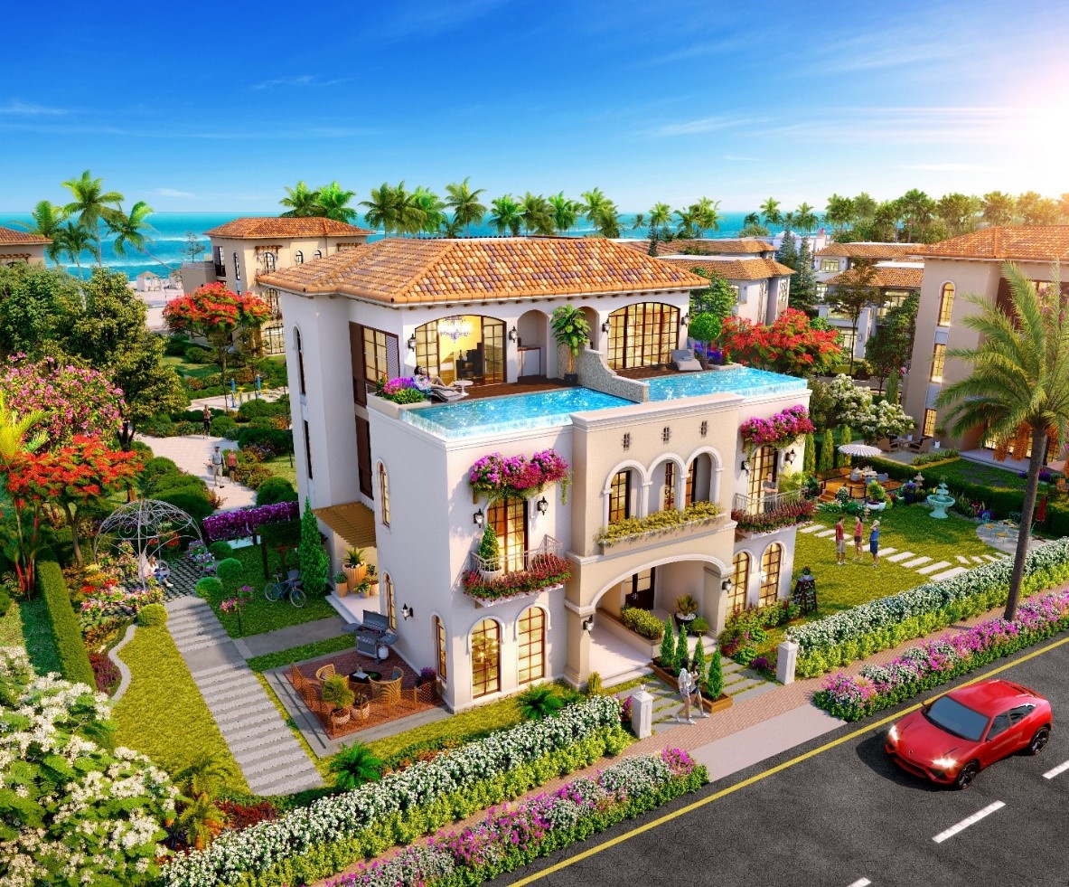 D&ograve;ng sản phẩm biệt thự song lập c&ocirc;ng vi&ecirc;n đang được giới thiệu nổi bật với tầm nh&igrave;n panorama biển - s&ocirc;ng ấn tượng.