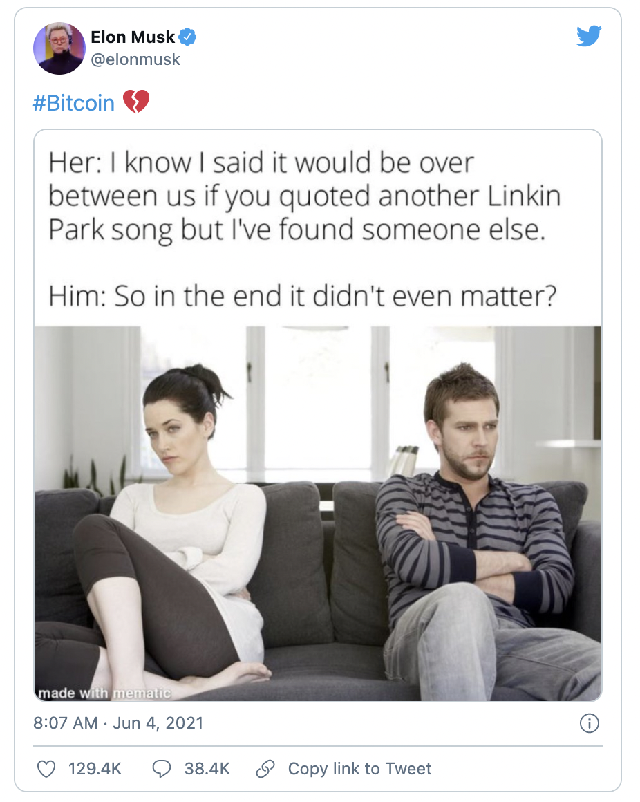 Dòng tweet ngày 4/6 của Bitcoin.