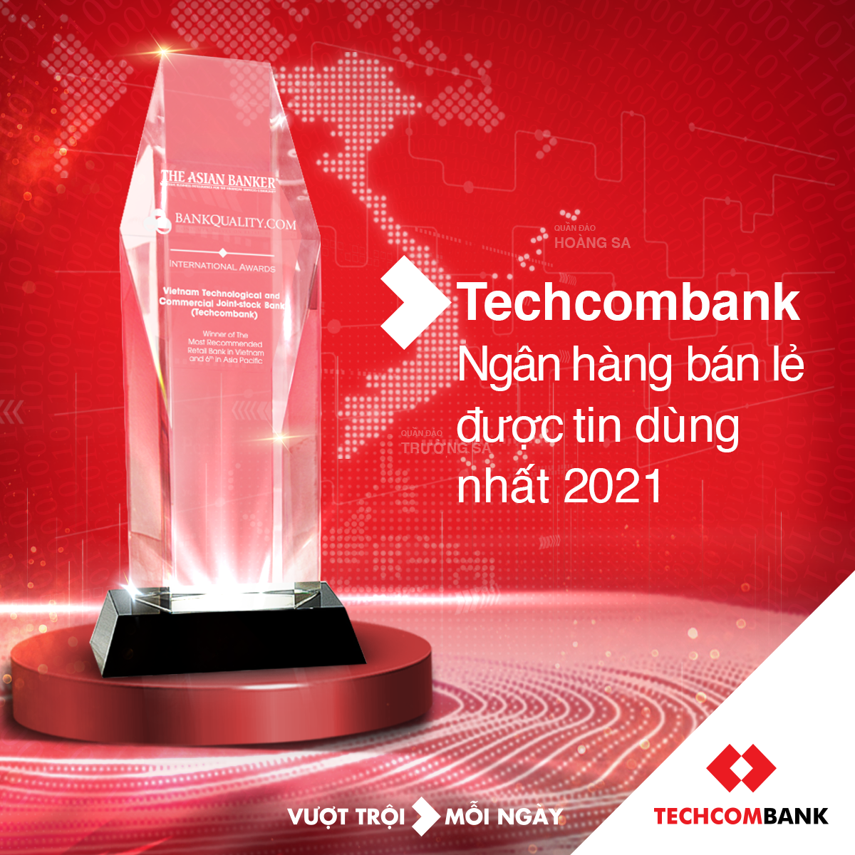 Giải thưởng một lần nữa khẳng định các bước đi đúng đắn của Techcombank, khi kiên định thực thi chiến lược “Khách hàng là trọng tâm” với tầm nhìn “Chuyển đổi ngành tài chính, Nâng tầm giá trị sống”. 