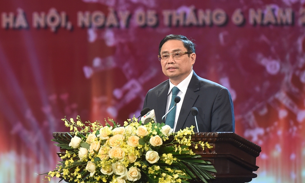 Thủ tướng Phạm Minh Chính phát biểu tại sự kiện ra mắt Quỹ vaccine phòng chống Covid-19 - Ảnh: VGP