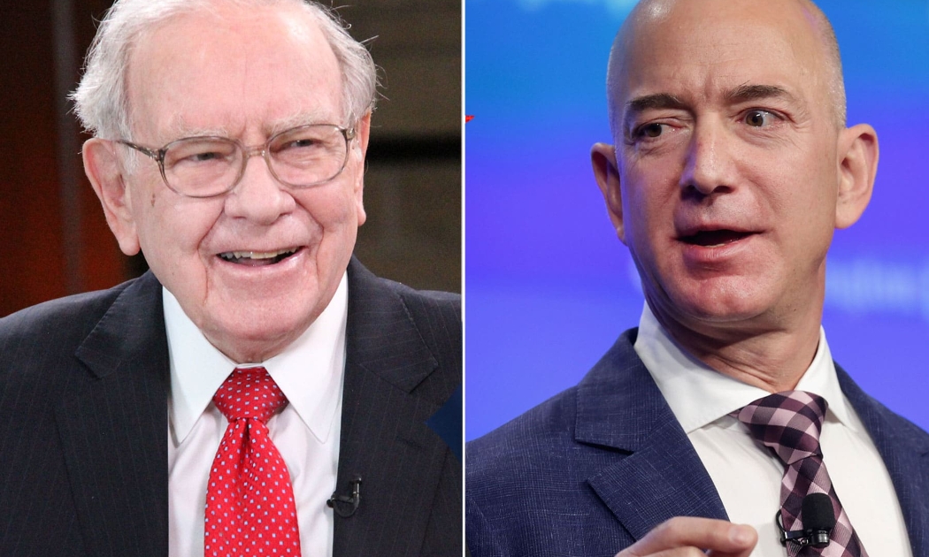 Tỷ phú Warren Buffett (trái) và Jeff Bezos - Ảnh: CNBC