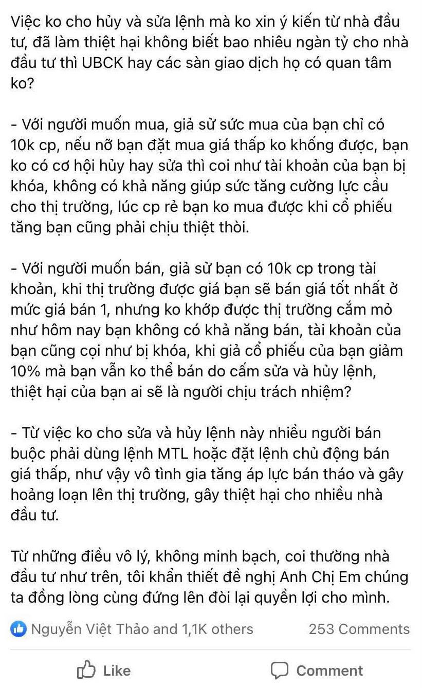 Nhà  đầu  tư  bức  xúc  vì  không  huỷ  sửa  được  lệnh.
