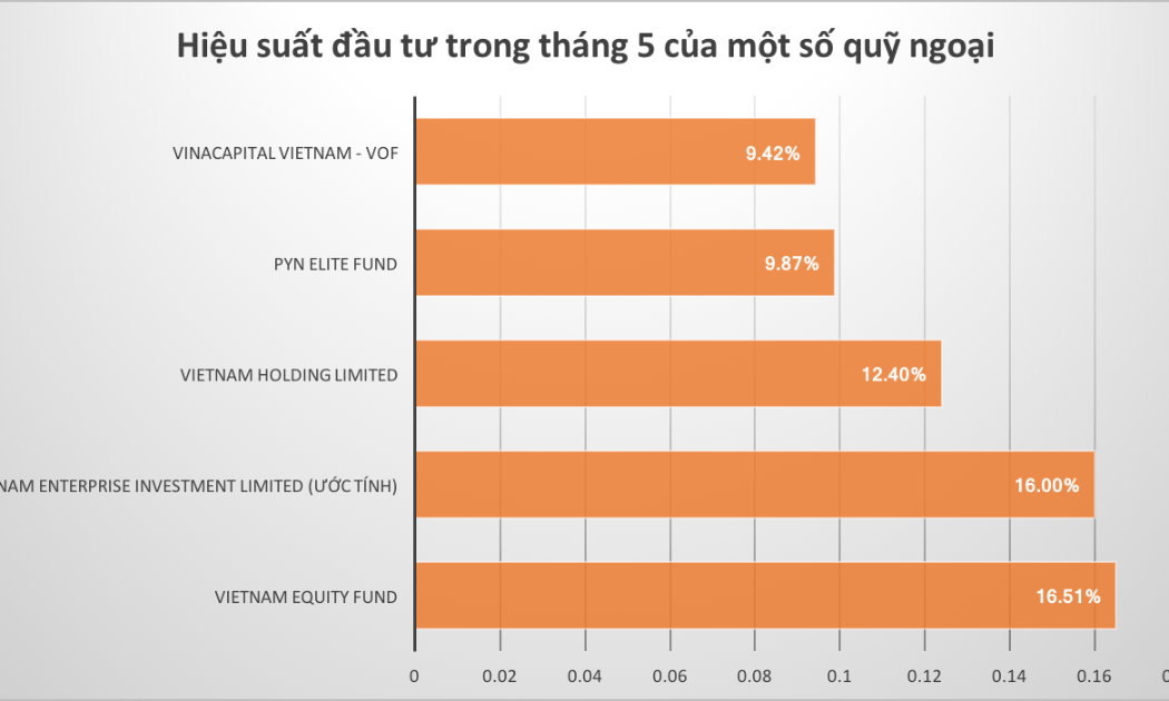 Hiệu suất đầu tư trong tháng 5 của một số quỹ ngoại.