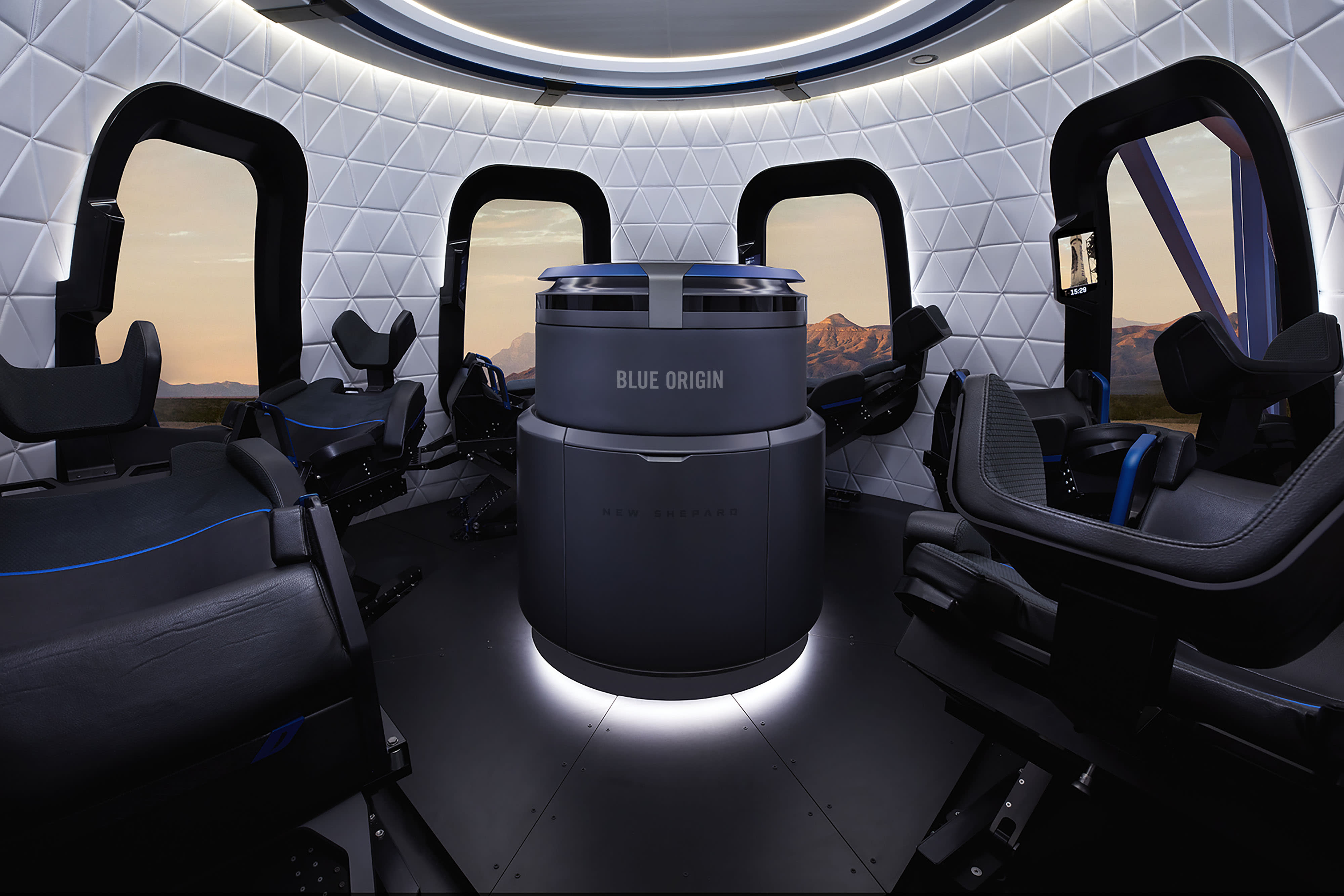 Cabin chở người của t&agrave;u t&ecirc;n lửa New Shepard - Ảnh: Blue Origin.