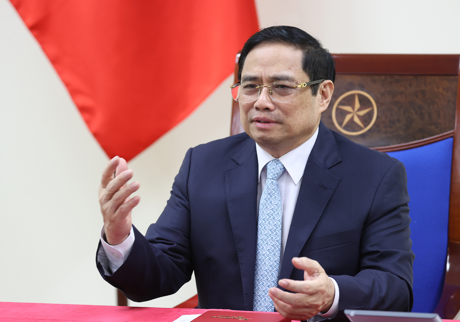 Thủ tướng Phạm Minh Chính tại cuộc điện đàm - Ảnh: Bộ Ngoại giao.